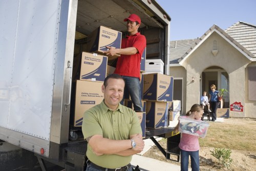 drive-up household storage unit with packed boxes and furniture
