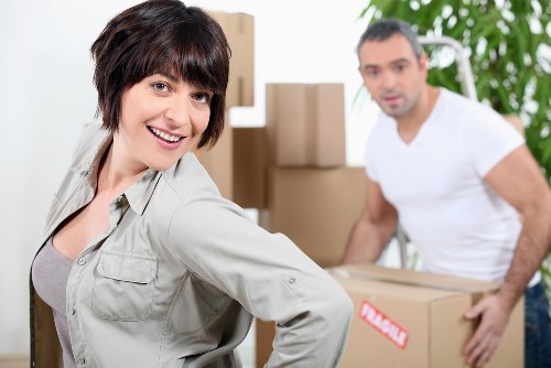 Packed boxes and removal van ready for a Temple flat relocation